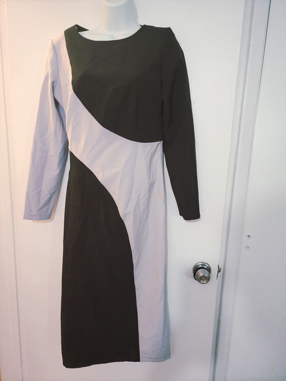 Long Sleeve Two-Tone Black and Light Gray Women’s Dress